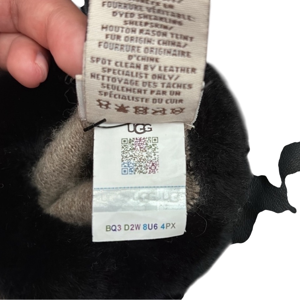 UGG Shorty Sheepskin Shearling-Cuff Black Leather Gloves Size Small - Picture 7 of 7